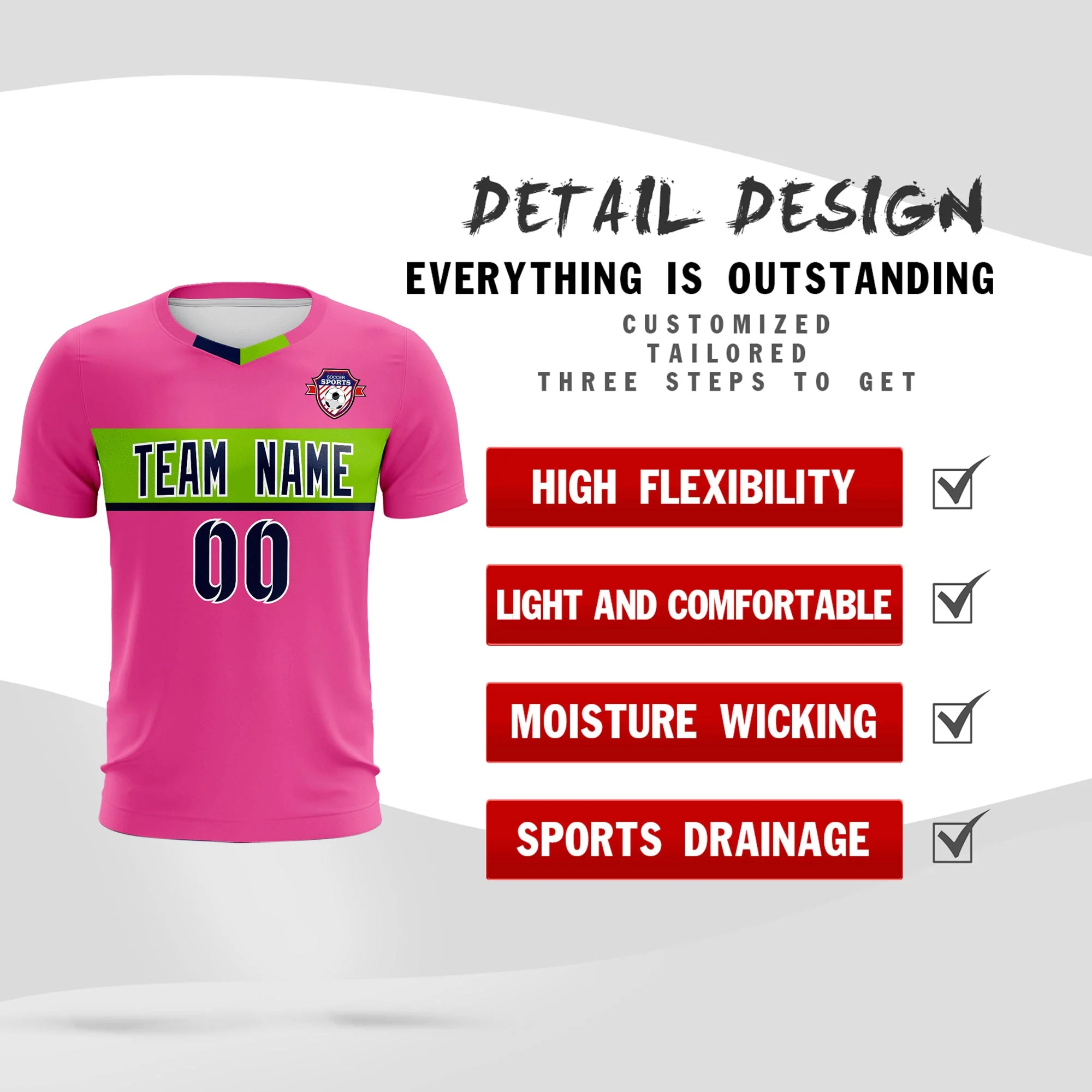Custom Pink Classic Sports Sets Soccer Shirt Jersey - Image 4